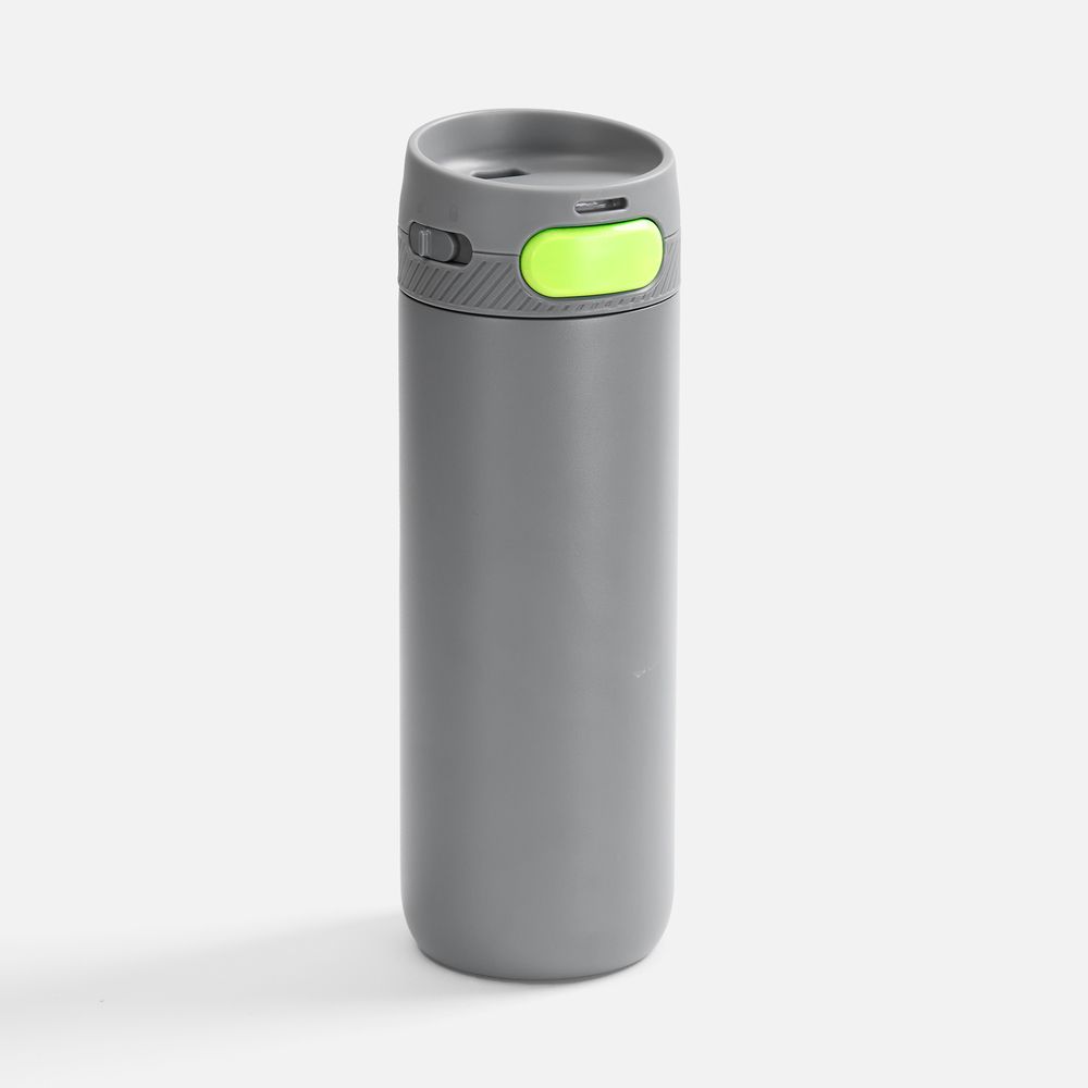 Термостакан X1 с цветной кнопкой, серый с желтым с логотипом