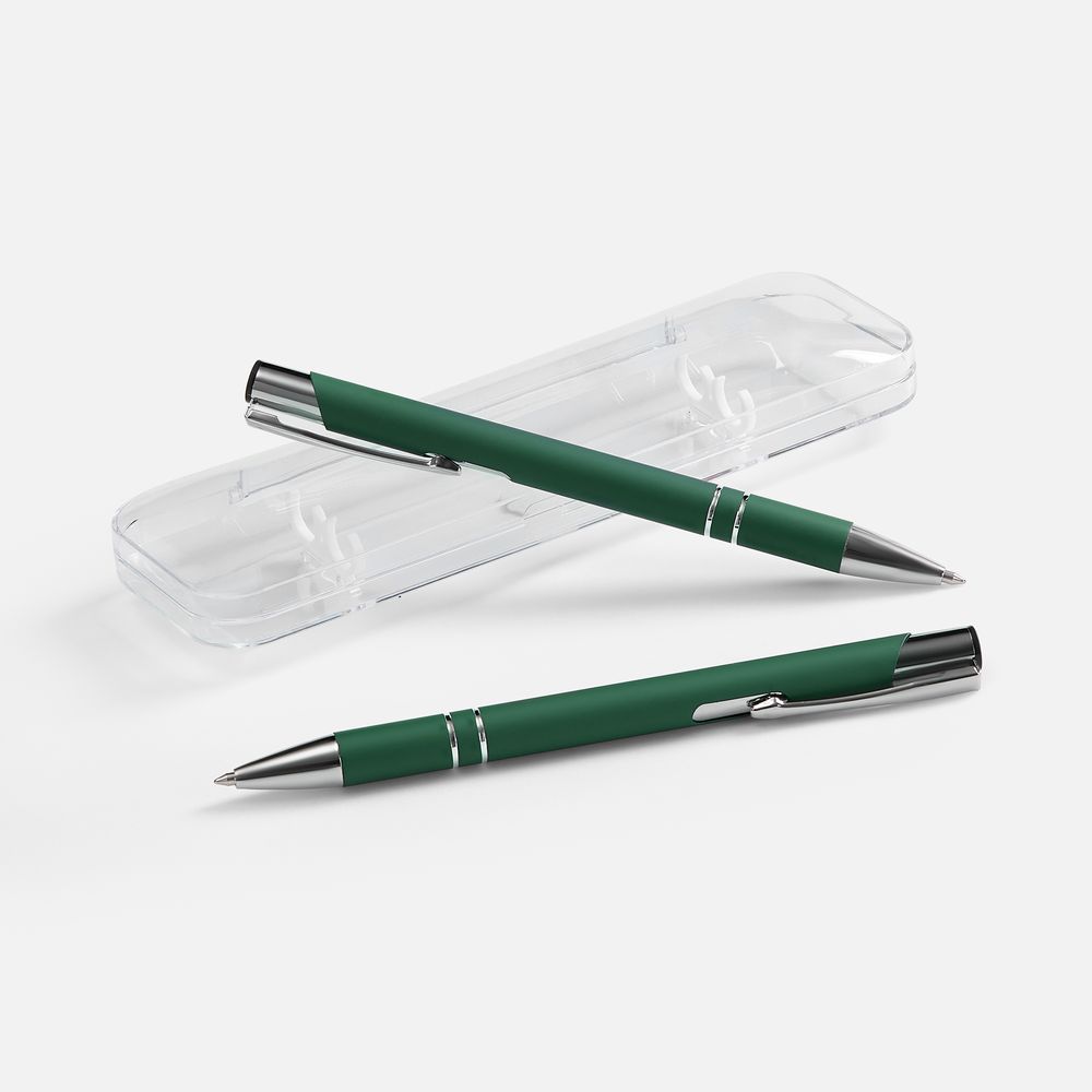 Набор из 2 ручек Keskus Soft Touch, зеленый с логотипом