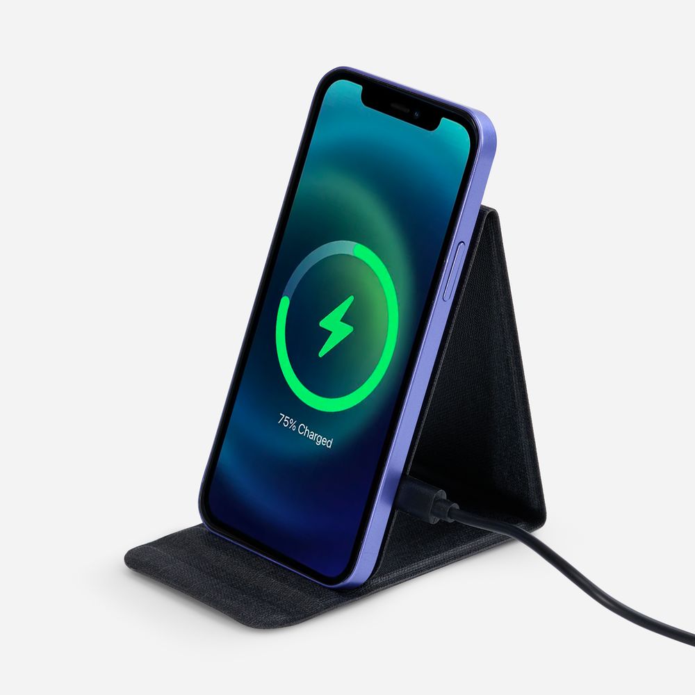 Подставка для смартфона с беспроводной зарядкой Kickstand, серая с логотипом