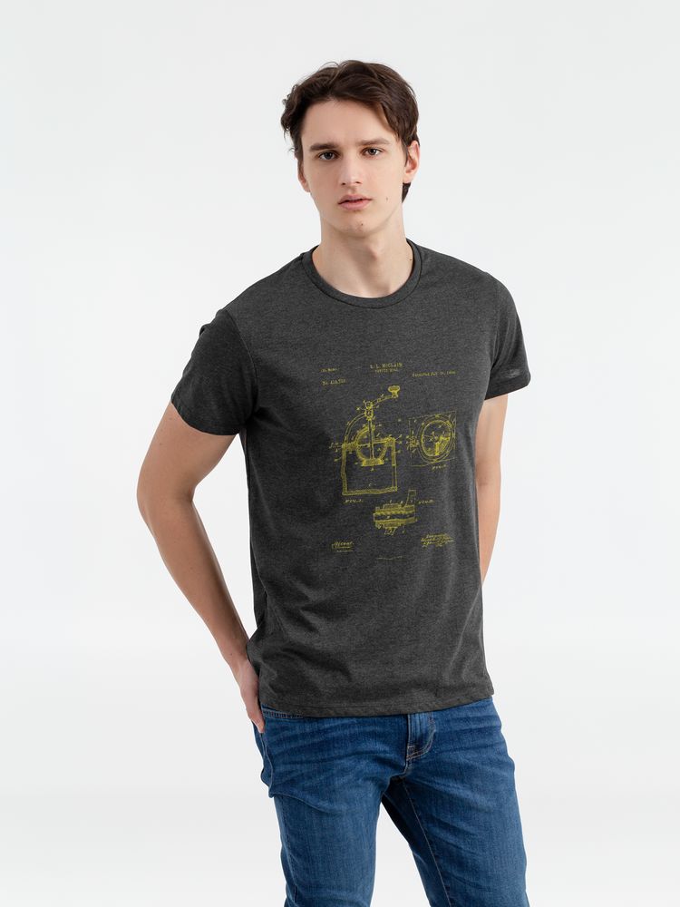 Футболка приталенная Old Patents. Coffee Mill, черный меланж с логотипом