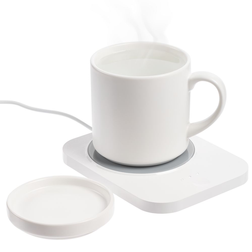 Кружка с подогревом и беспроводной зарядкой dualBase plus, белая с логотипом