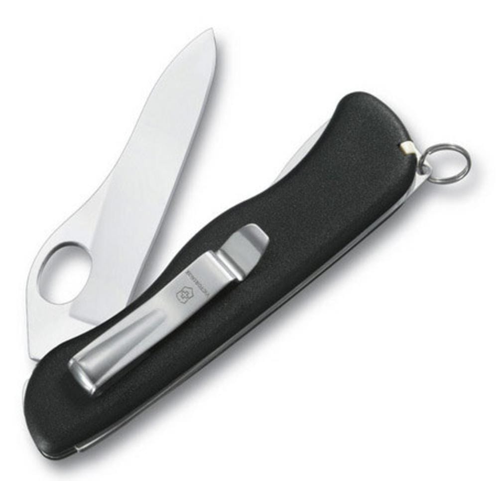 Солдатский нож с фиксатором лезвия Sentinel One Hand Clip, черный с логотипом