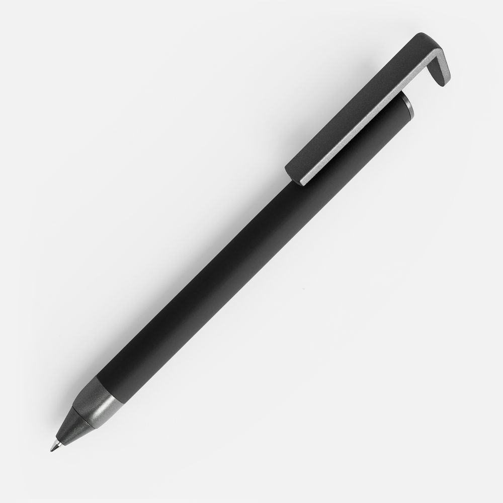 Ручка шариковая Standic с подставкой для телефона, черная с логотипом