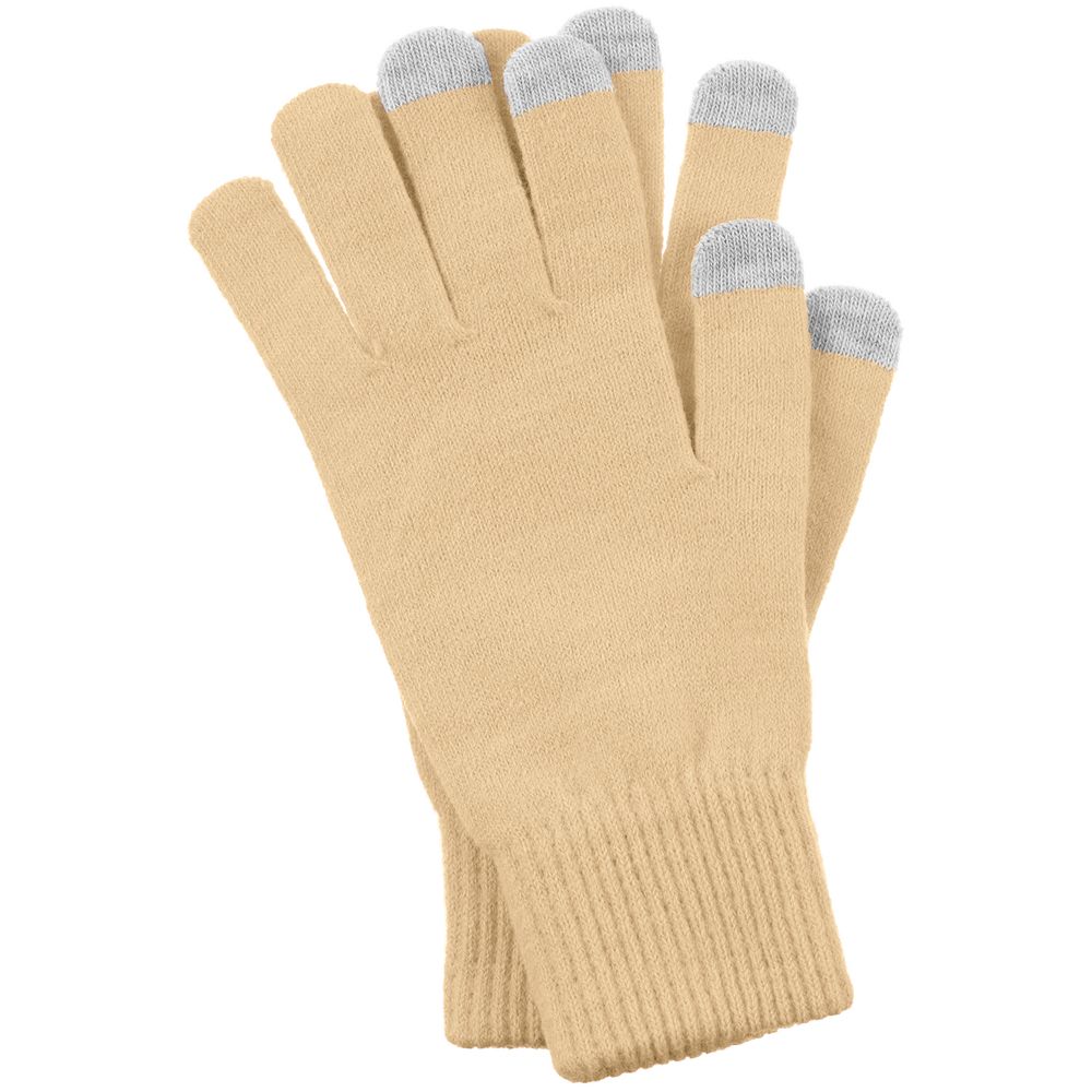 Перчатки сенсорные Urban Flow, бежевые с логотипом