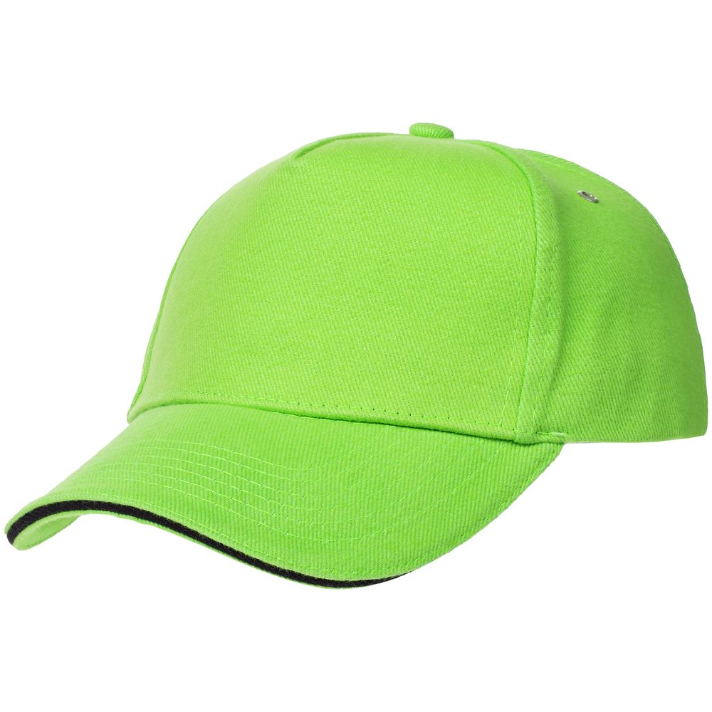Бейсболка Classic, зеленое яблоко с черным кантом с логотипом
