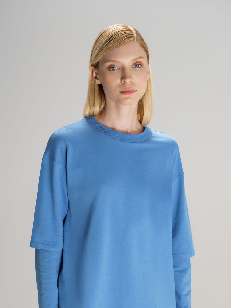 Футболка оверсайз с двойным рукавом Kosmos, синяя с логотипом