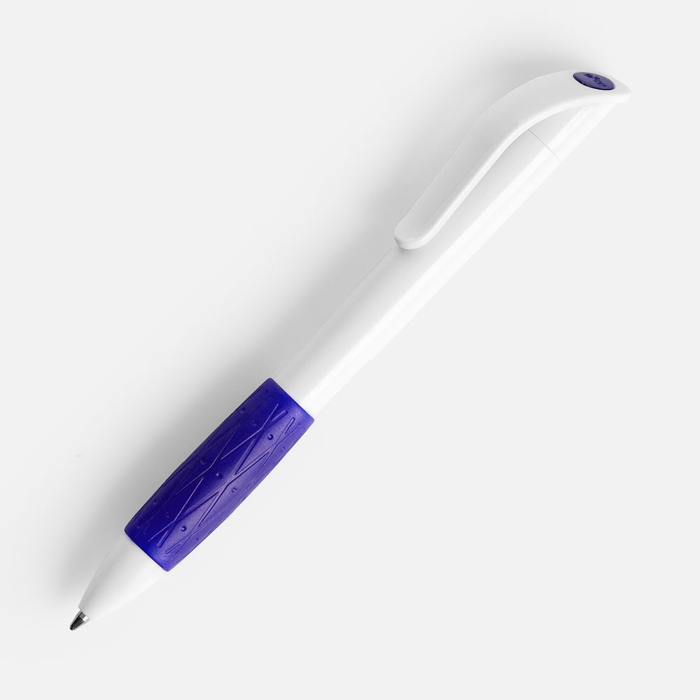 Ручка шариковая Grip, белая (молочная) с синим с логотипом