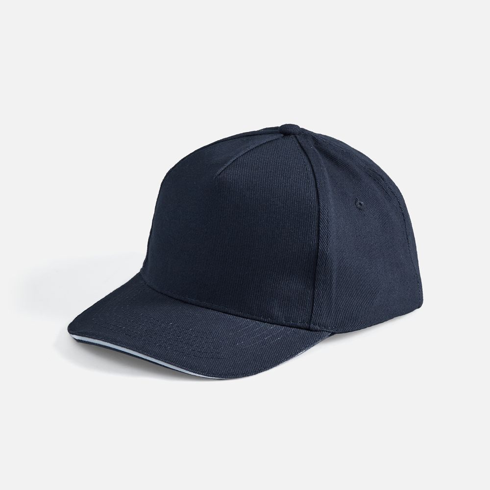 Бейсболка Long Beach, темно-синяя с белым с логотипом