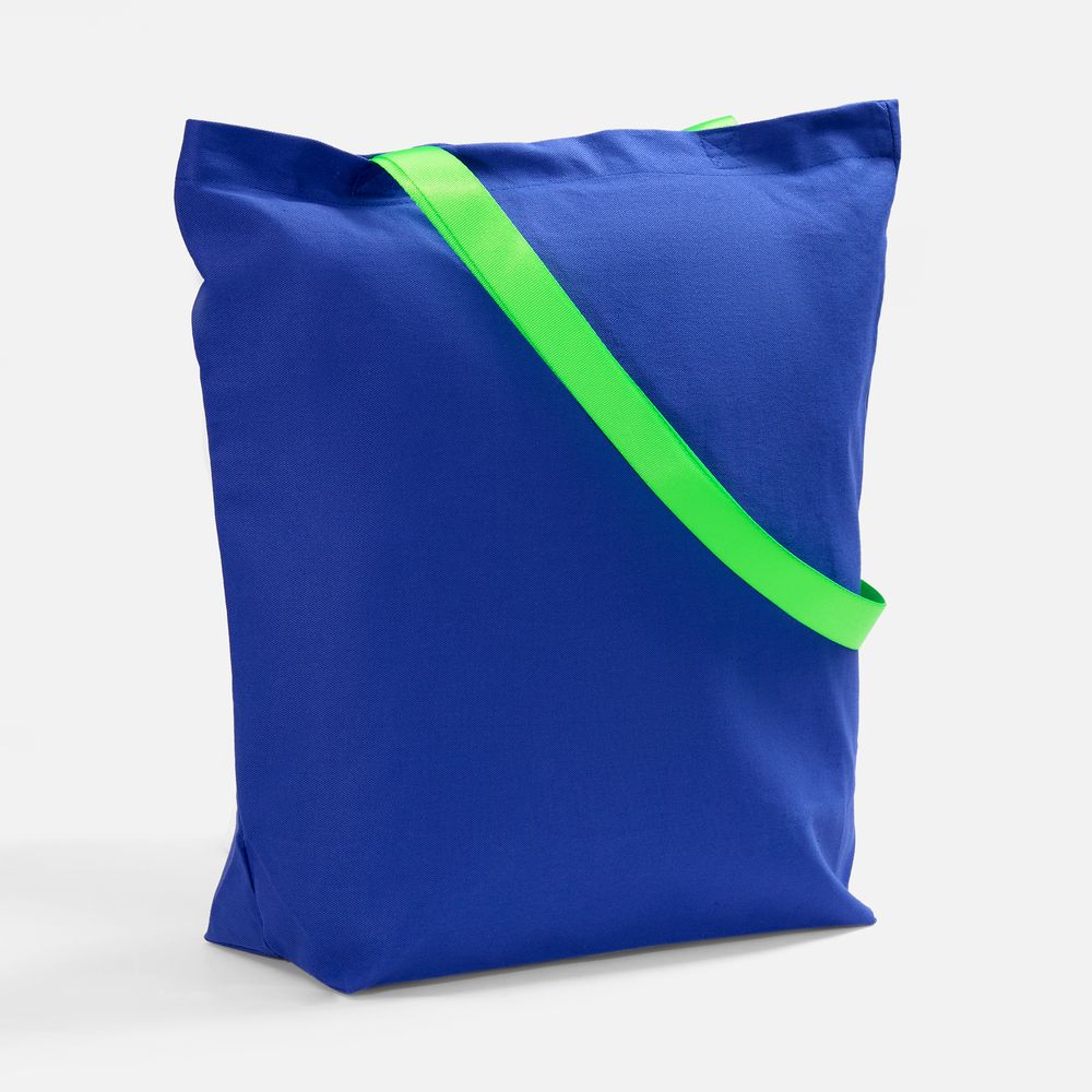 Шопер B5, синий с зелеными ручками с логотипом