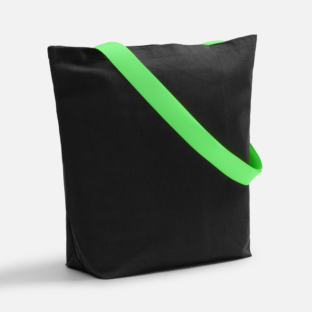 Шопер B5, черный с широкими зелеными ручками с логотипом