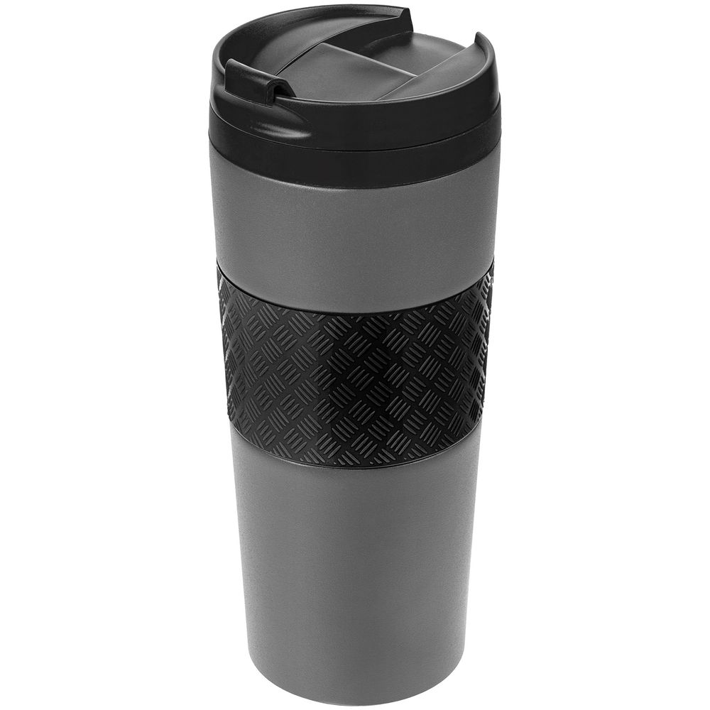 Термостакан Hard Work, вакуумный, темно-серый (графит) с логотипом