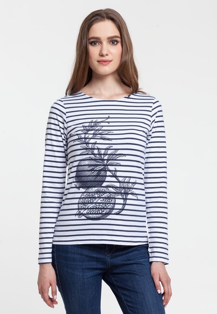 Футболка женская Grand Granat, белая с синим с логотипом