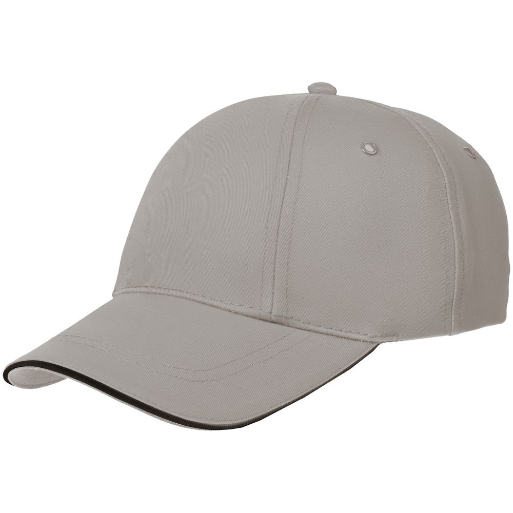 Бейсболка Canopy, серая с черным кантом с логотипом