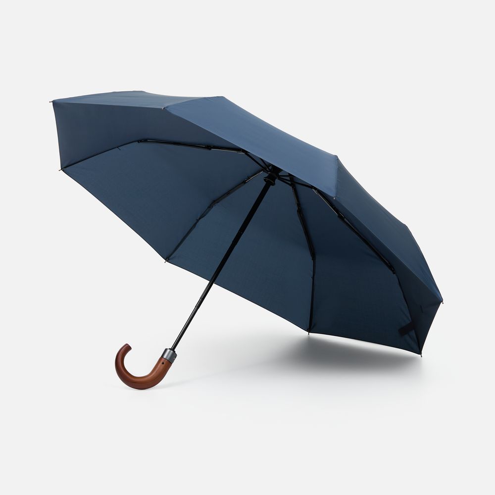 Зонт складной Classic, темно-синий с темной ручкой с логотипом