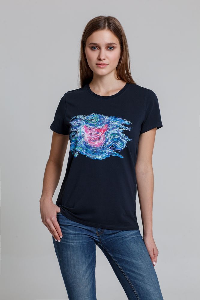 Футболка женская «Ван-Пиг», синяя с логотипом