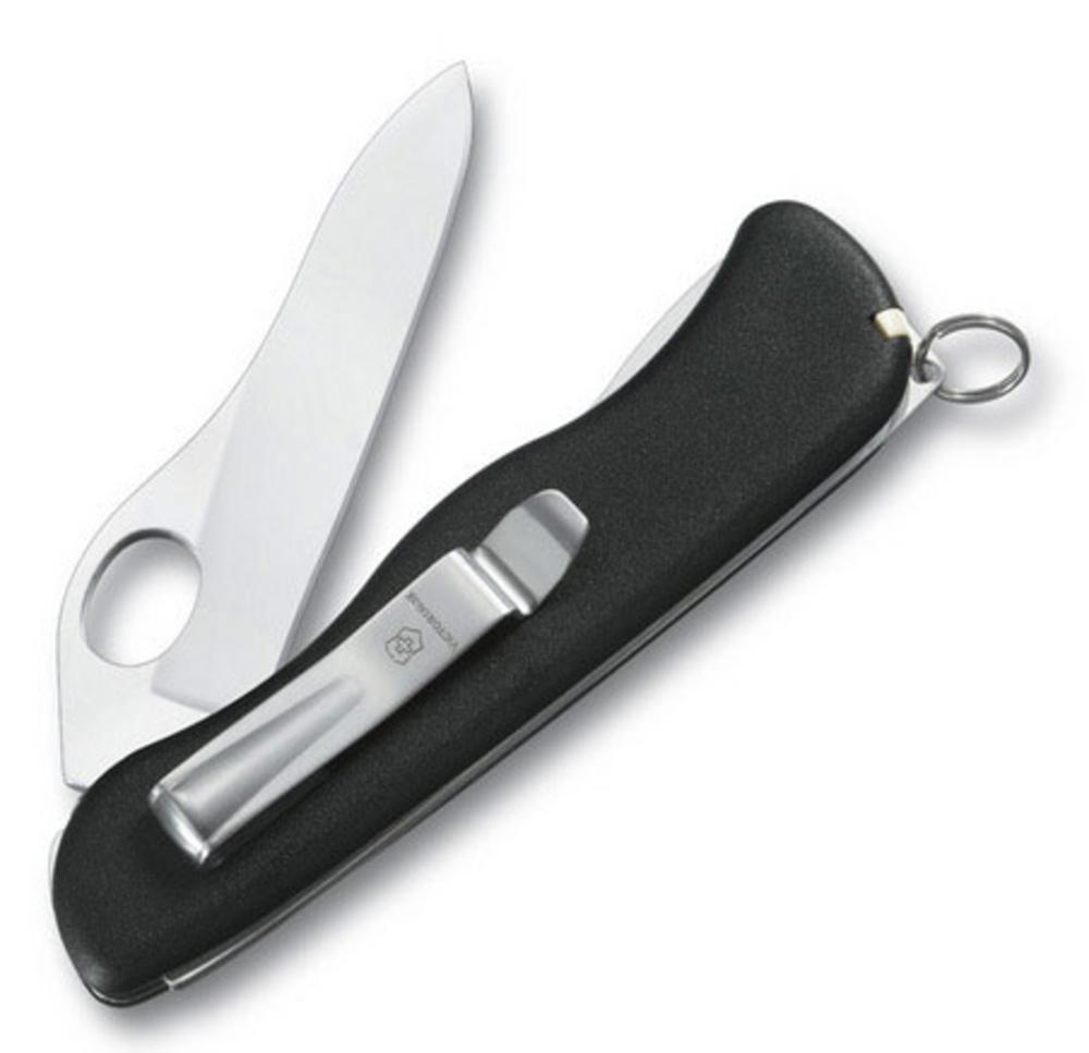 Солдатский нож с фиксатором лезвия Sentinel One Hand Clip, черный с логотипом