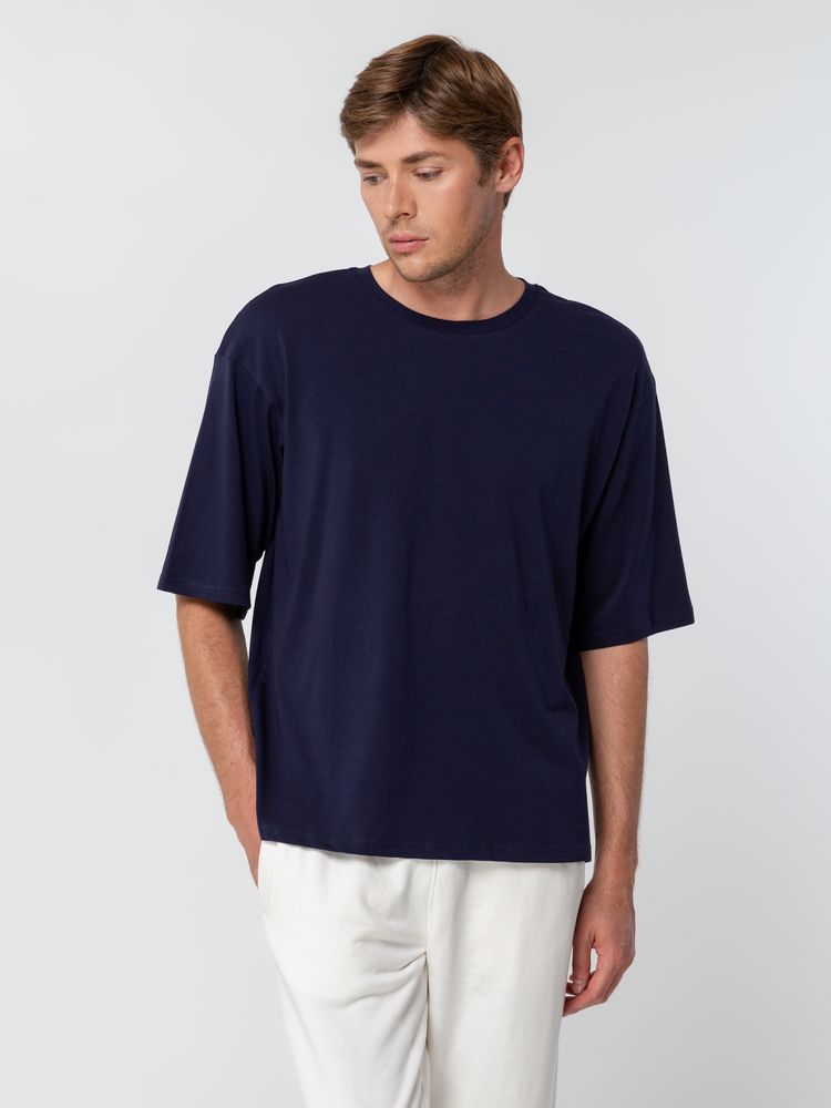 Футболка унисекс оверсайз Street Vibes, темно-синяя с логотипом