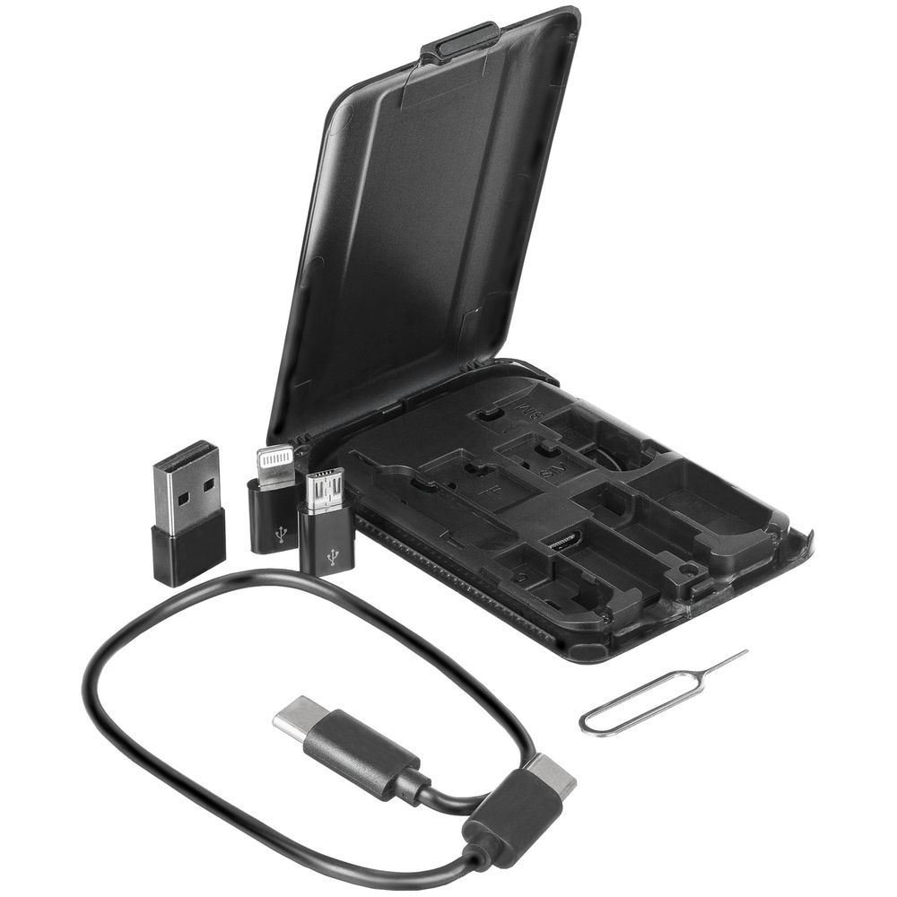 Органайзер с беспроводной зарядкой и набором адаптеров Octopod, черный с логотипом