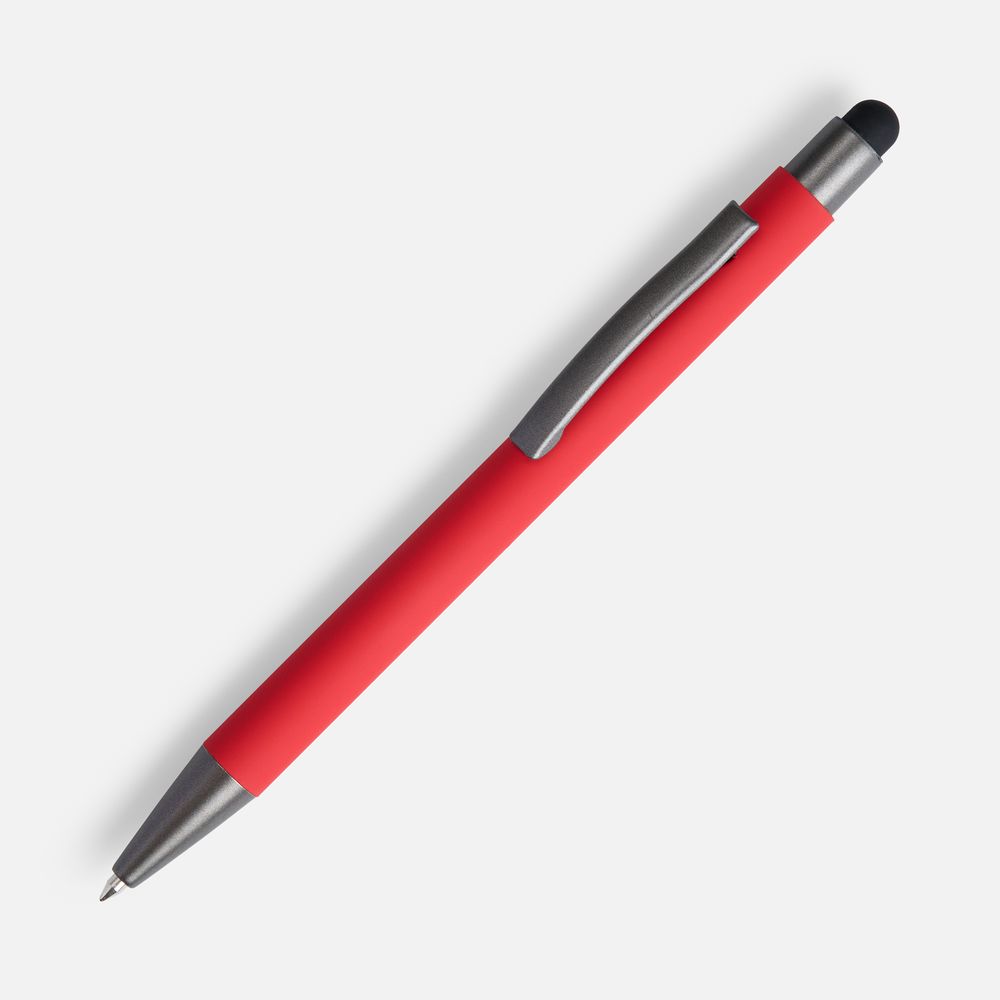 Ручка шариковая Atento Soft Touch со стилусом, красная с логотипом