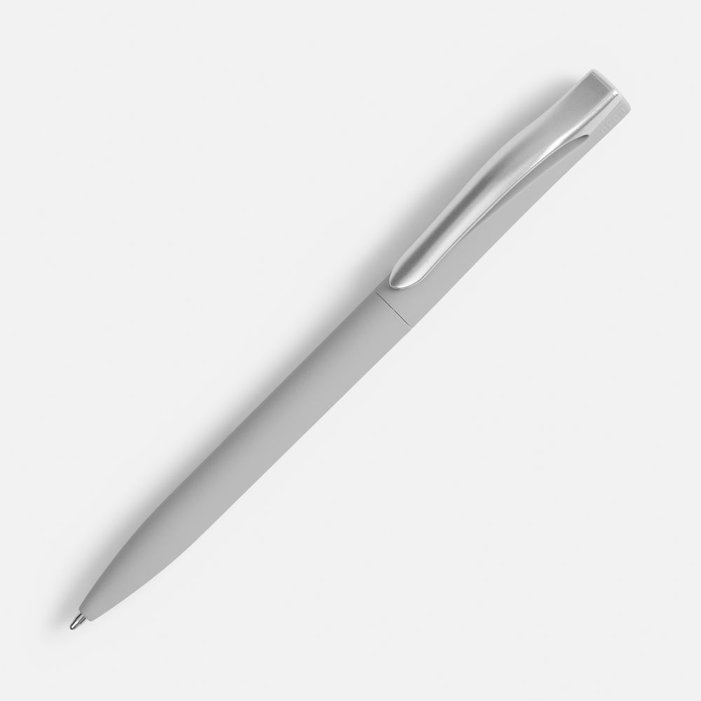 Ручка шариковая Pin Soft Touch, серая с логотипом