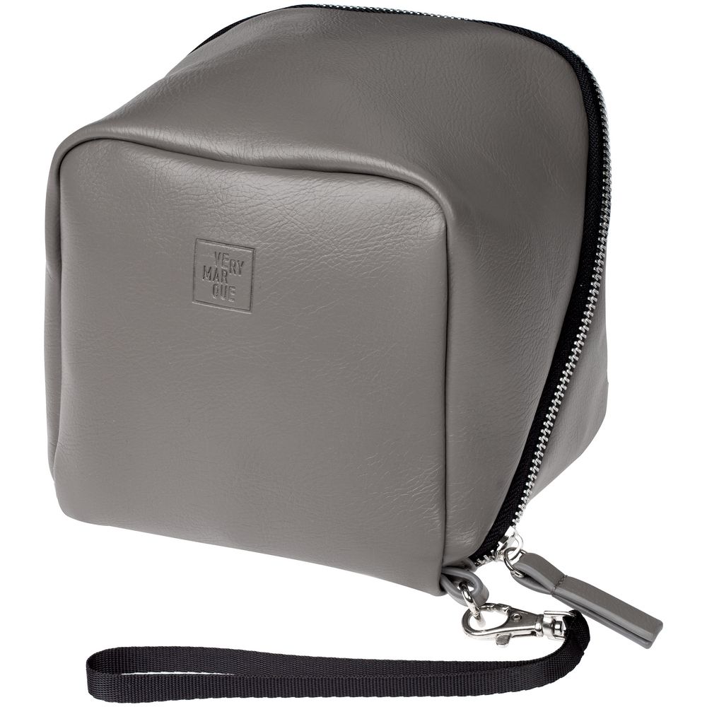 Дорожная косметичка Cubo, серая с логотипом с логотипом