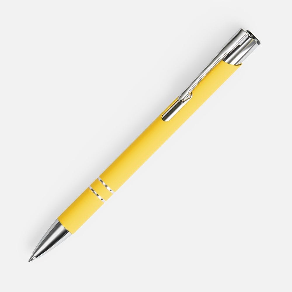 Ручка шариковая Keskus Soft Touch, желтая с логотипом