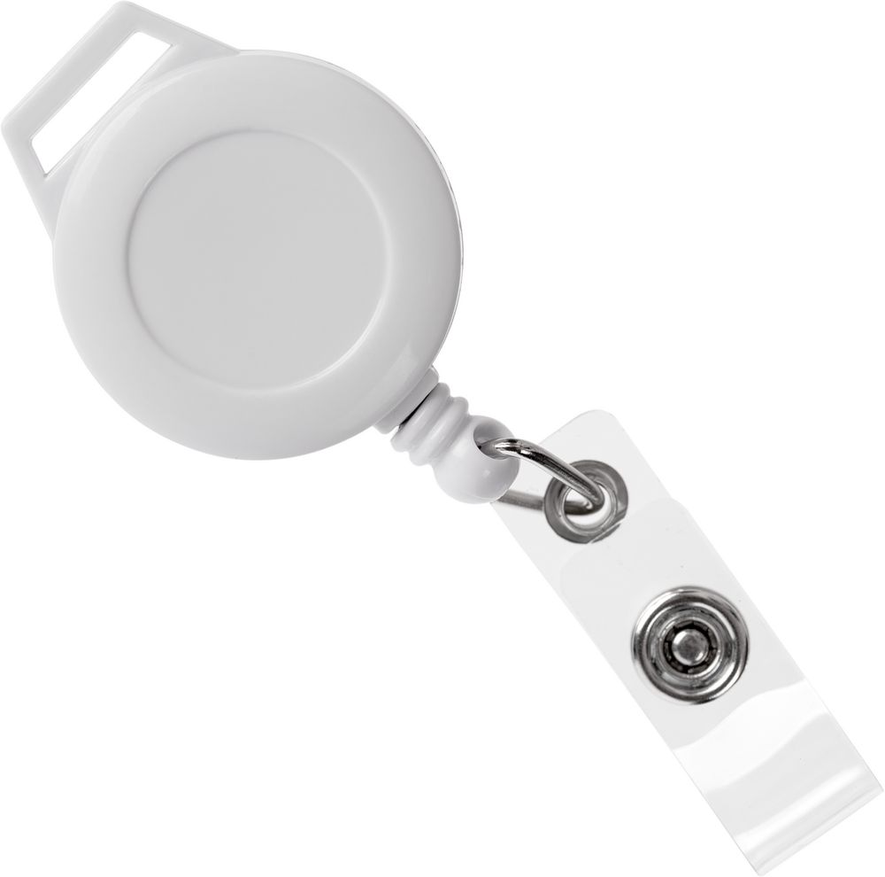 Ретрактор Attach New с ушком под ленту, белый с логотипом