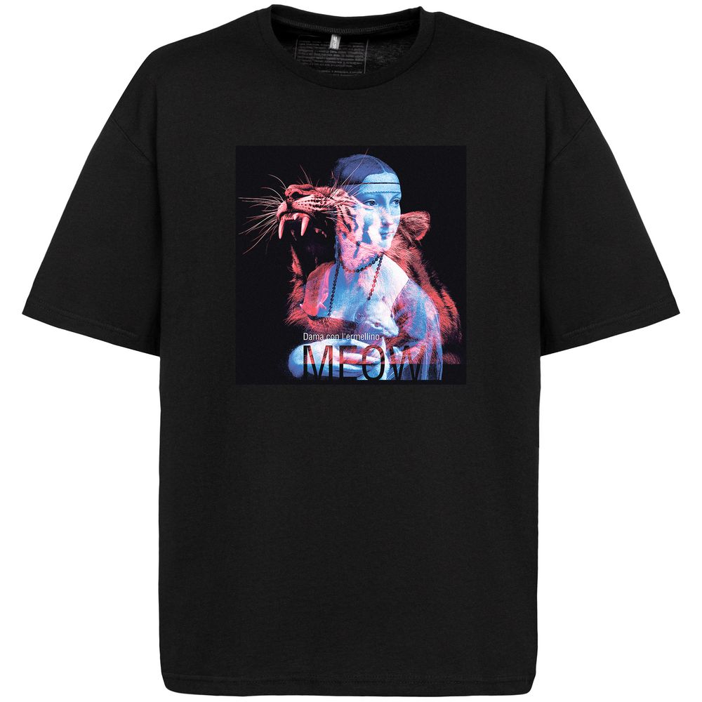 Футболка оверсайз «Дама с горностаем», черная с логотипом