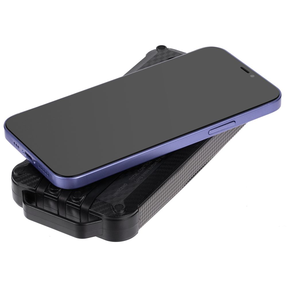 Аккумулятор защищенный Total Control 10000 мАч, черный с серым с логотипом