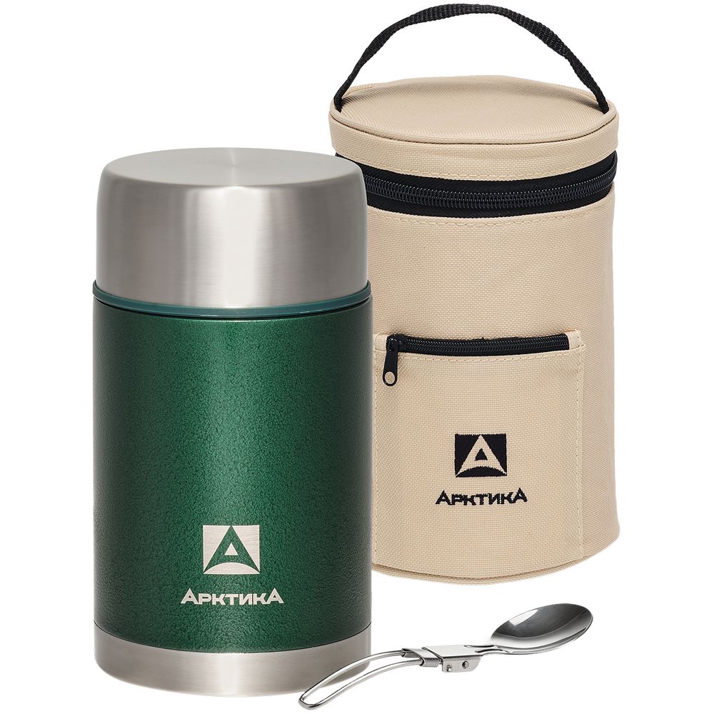 Термос для еды в чехле «Арктика 1000», зеленый с логотипом