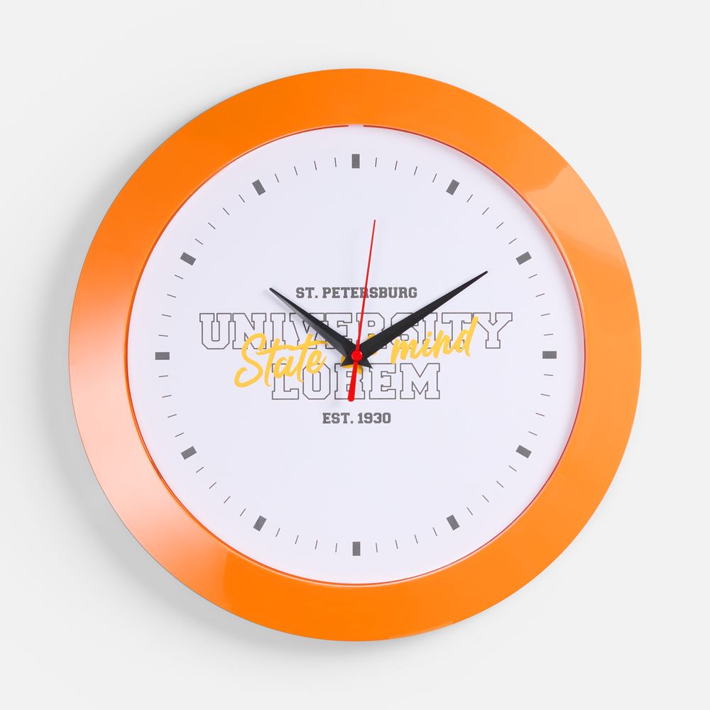 Часы настенные Vivid Large, оранжевые с логотипом