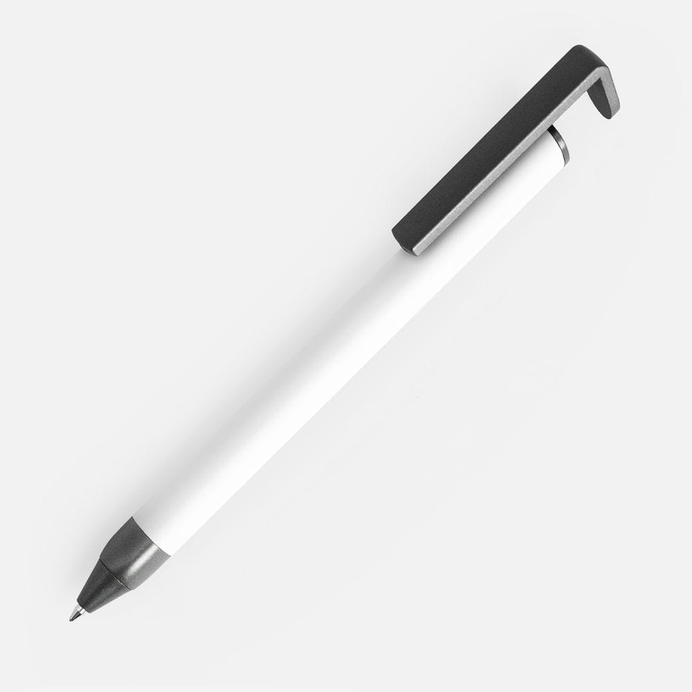 Ручка шариковая Standic Soft Touch с подставкой для телефона, белая с логотипом