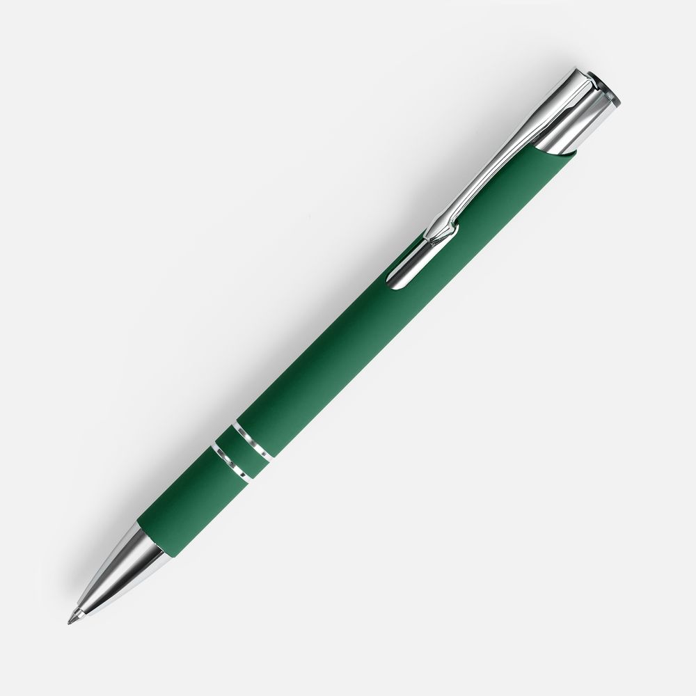 Ручка шариковая Keskus Soft Touch, зеленая с логотипом