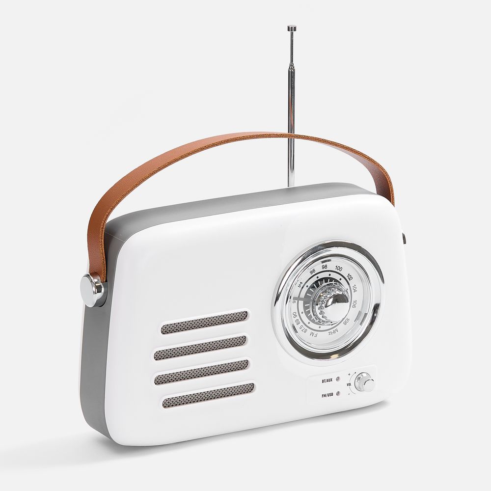 Bluetooth-колонка с радио Retronica, белая с логотипом