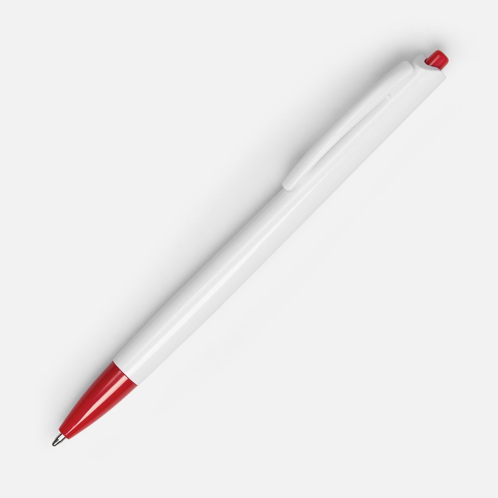 Ручка шариковая Tick, белая с красным с логотипом