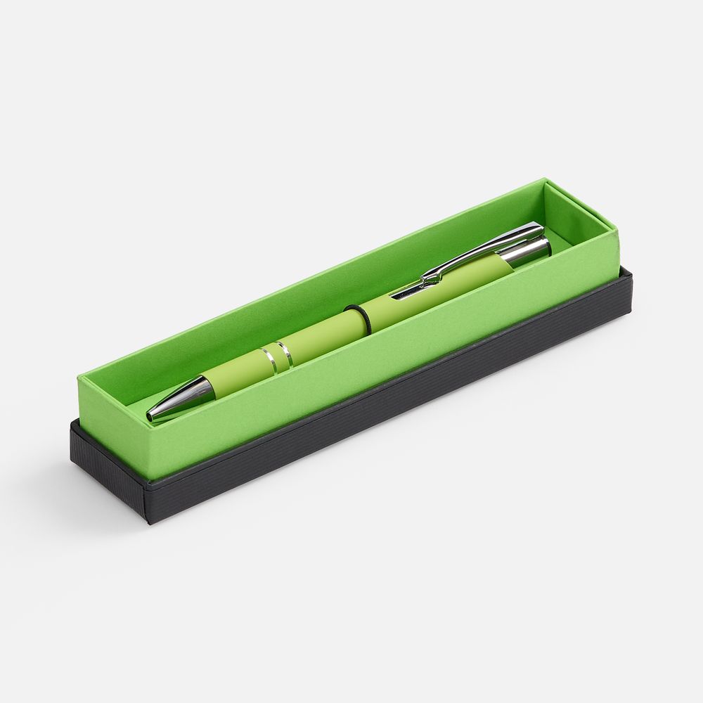 Ручка шариковая Keskus Soft Touch в футляре, зеленое яблоко с логотипом