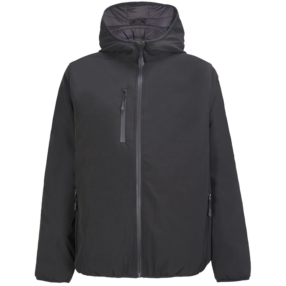 Куртка софтшелл с капюшоном мужская Falcon Men, черная с логотипом