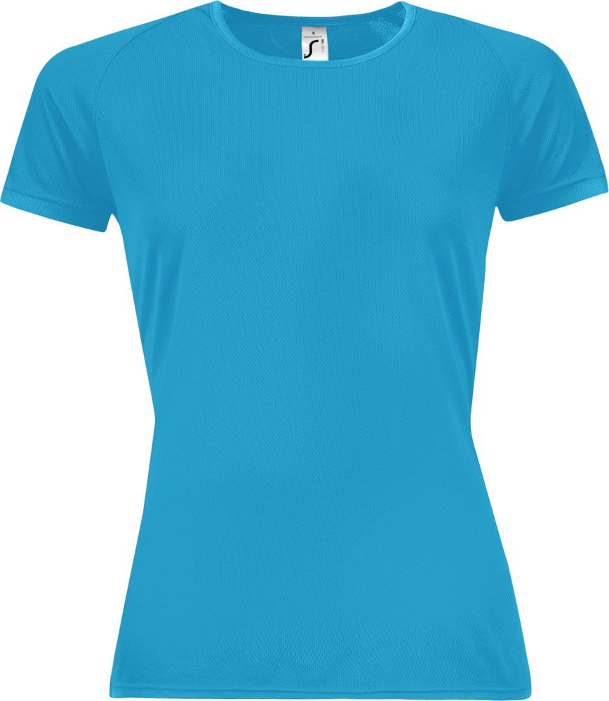 Футболка женская Sporty Women 140, бирюзовая с логотипом