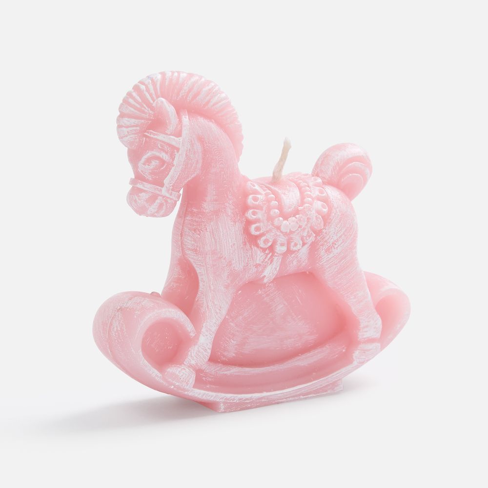 Свеча фигурная «Лошадка-качалка», розовая с логотипом