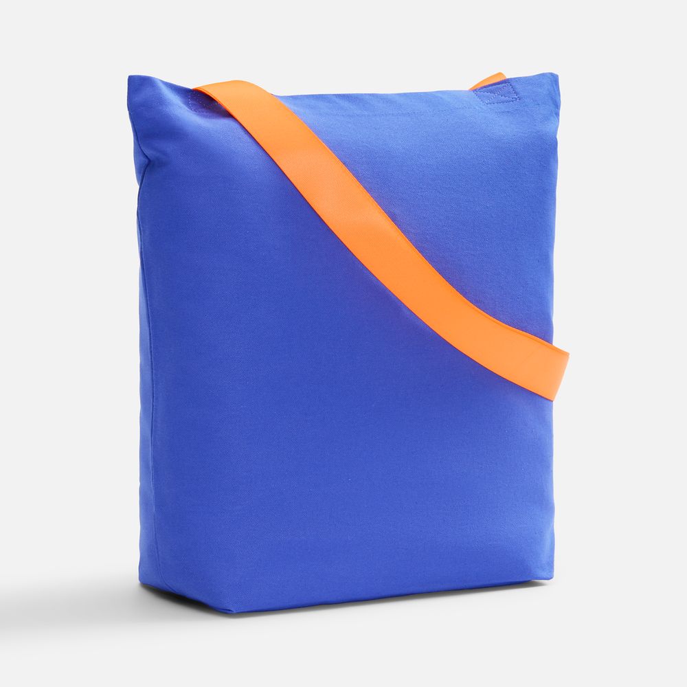 Шопер B5, синий с широкими оранжевыми ручками с логотипом