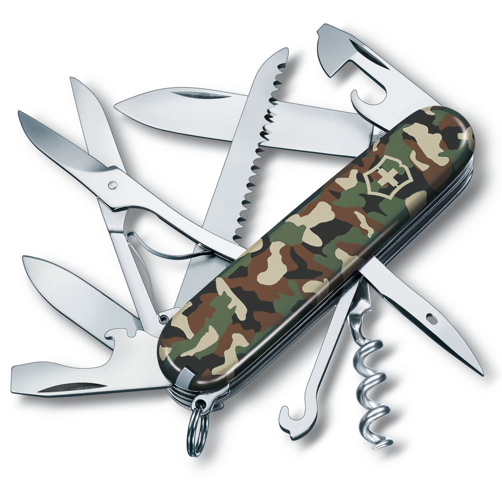 Нож перочинный Huntsman 91, зеленый камуфляж с логотипом