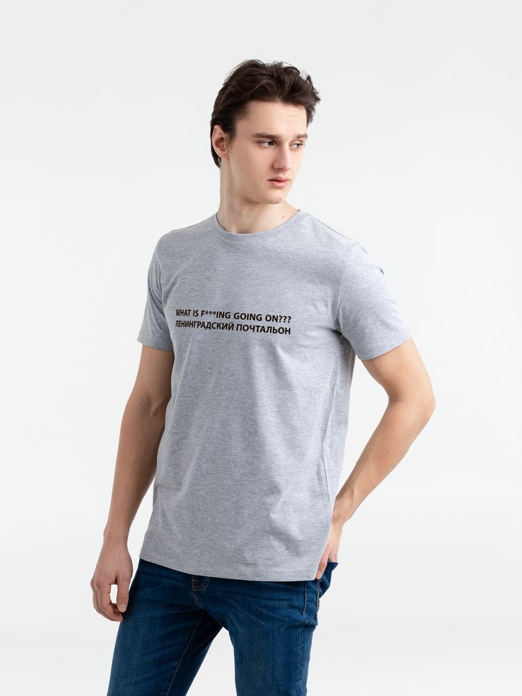 Футболка «Ленинградский почтальон», серый меланж с логотипом