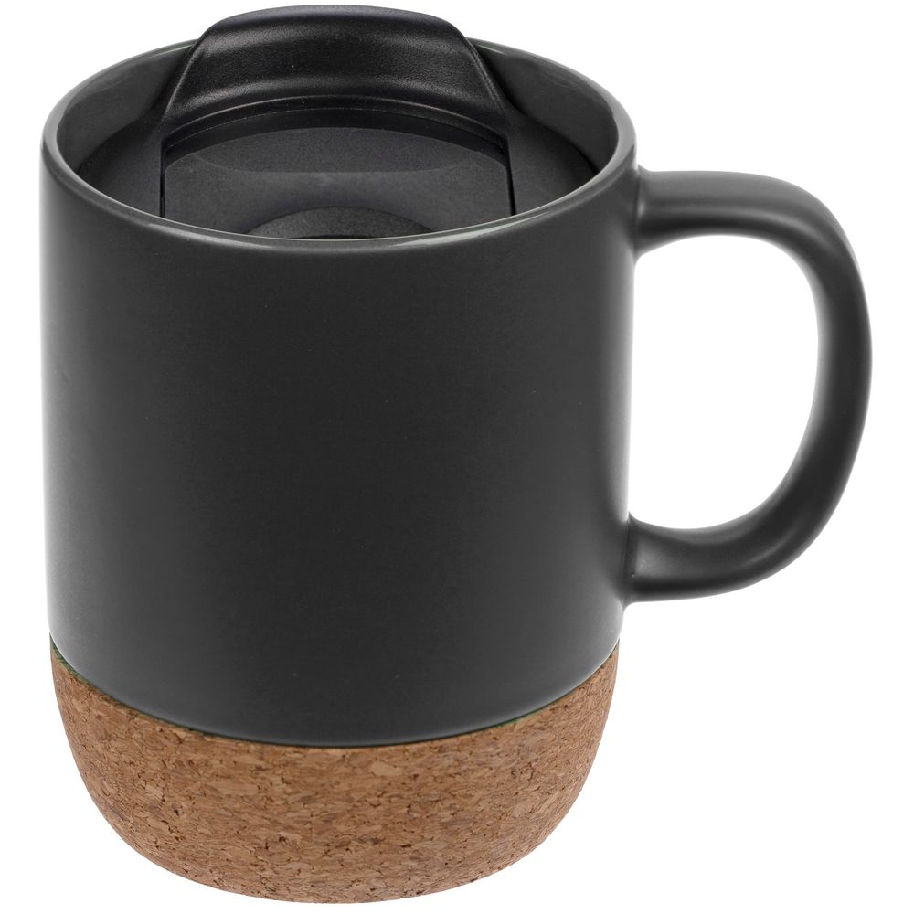 Кружка с пробковой подставкой Corky Walk, серая с логотипом