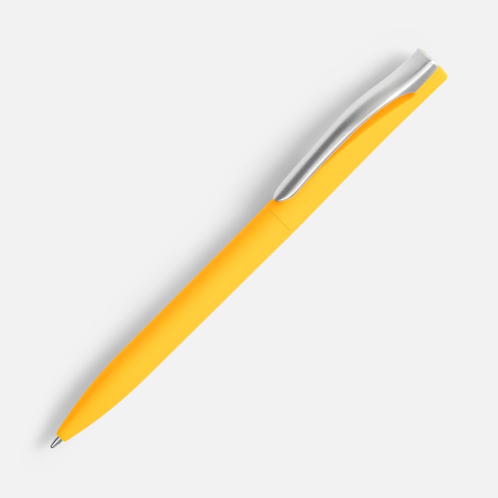 Ручка шариковая Pin Soft Touch, желтая с логотипом