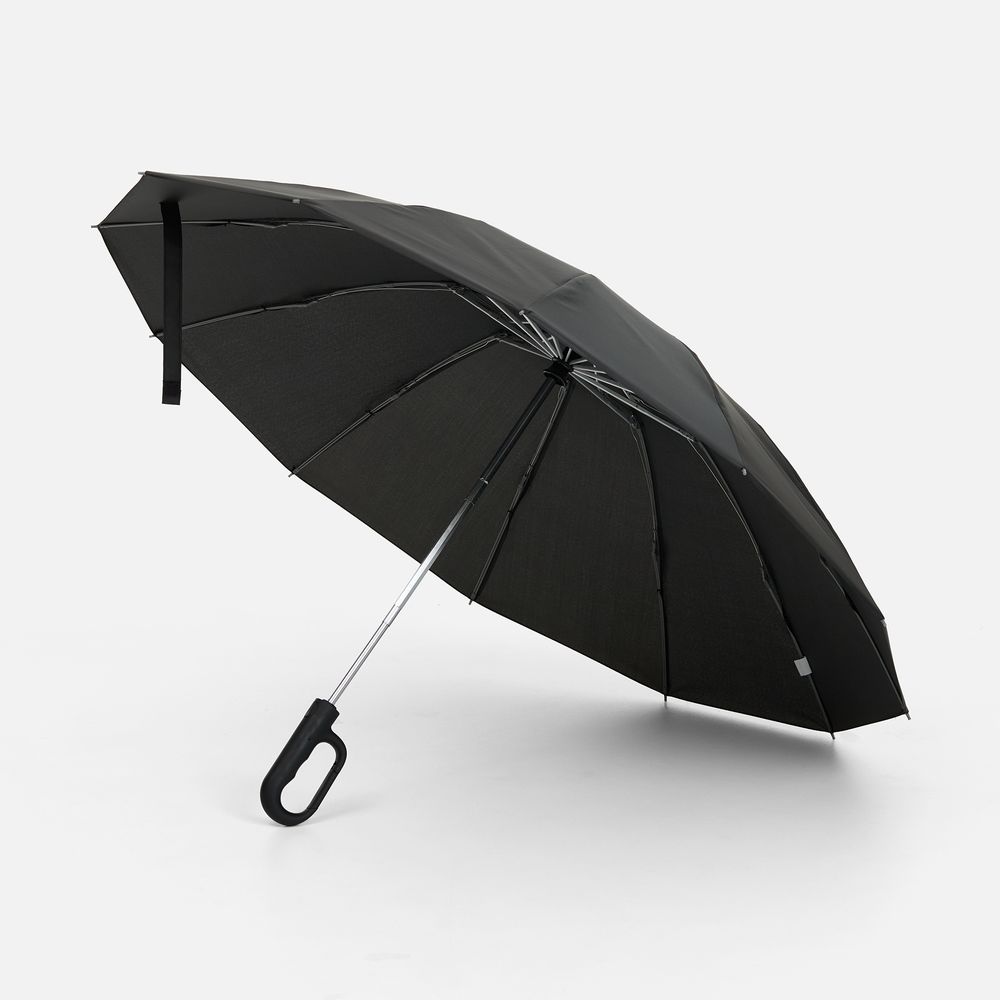 Зонт обратного сложения inLoop с ручкой-карабином, черный с логотипом