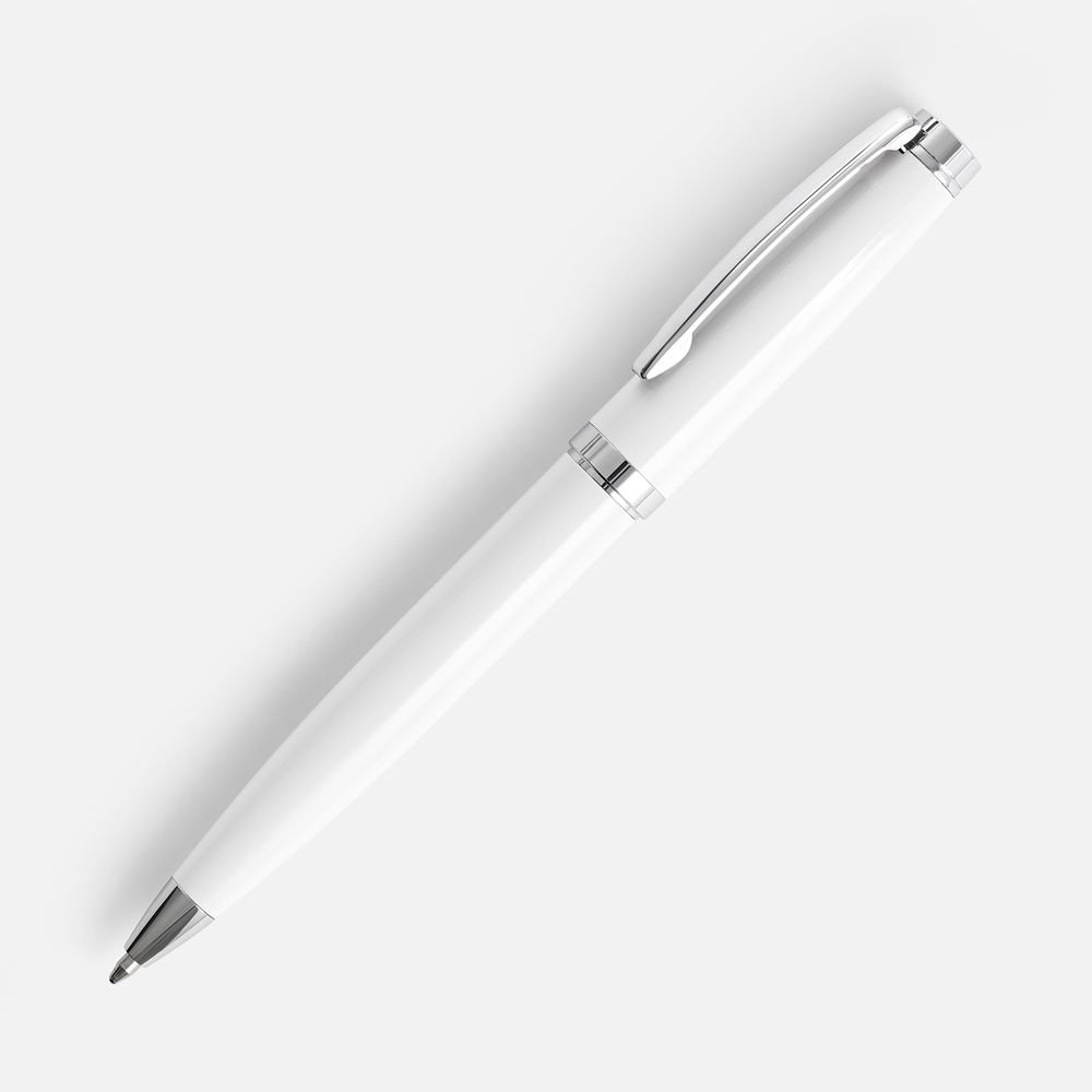 Ручка шариковая Letra Chrome, глянцевая, белая с логотипом