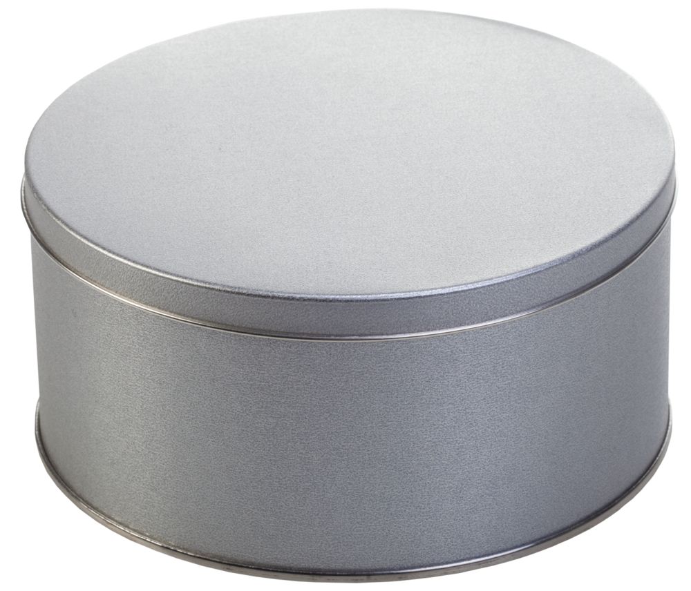 Коробка Pragmax M, круглая, серебристая с логотипом