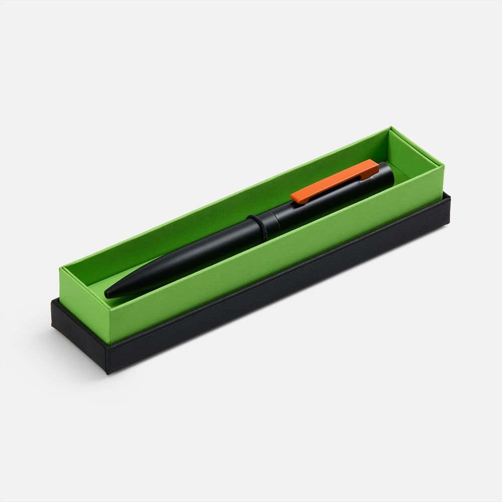 Ручка шариковая Inkolor в футляре, черная с оранжевым с логотипом