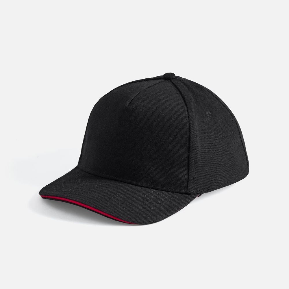 Бейсболка Long Beach, черная с красным с логотипом