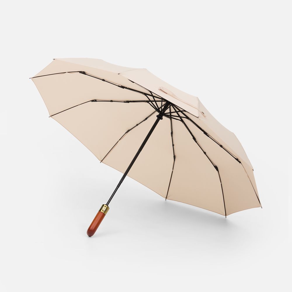Зонт складной Cloudburst в подарочной упаковке, бежевый с логотипом